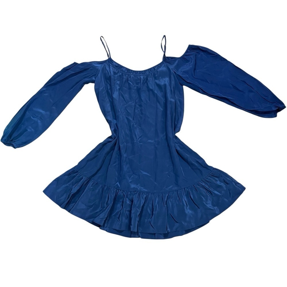 LILLY PULITZER Navy Blue 100% Silk Cold Shoulder Ruffled Mini Dress Peasant XS